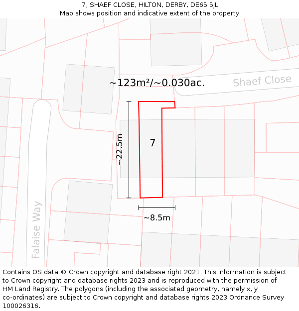 7, SHAEF CLOSE, HILTON, DERBY, DE65 5JL: Plot and title map