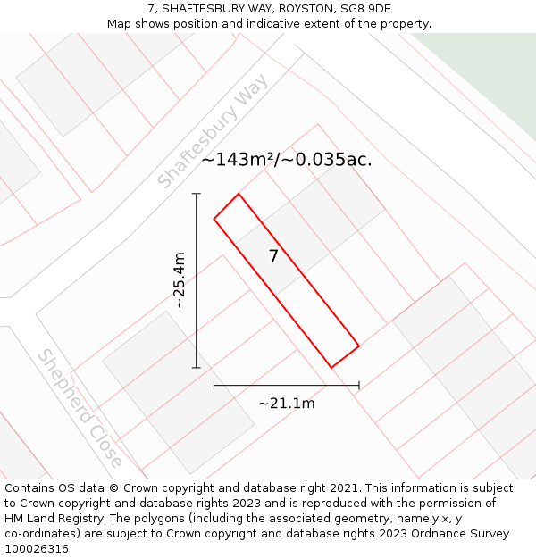 7, SHAFTESBURY WAY, ROYSTON, SG8 9DE: Plot and title map
