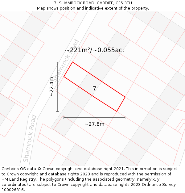 7, SHAMROCK ROAD, CARDIFF, CF5 3TU: Plot and title map