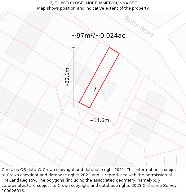 7, SHARD CLOSE, NORTHAMPTON, NN4 0SE: Plot and title map