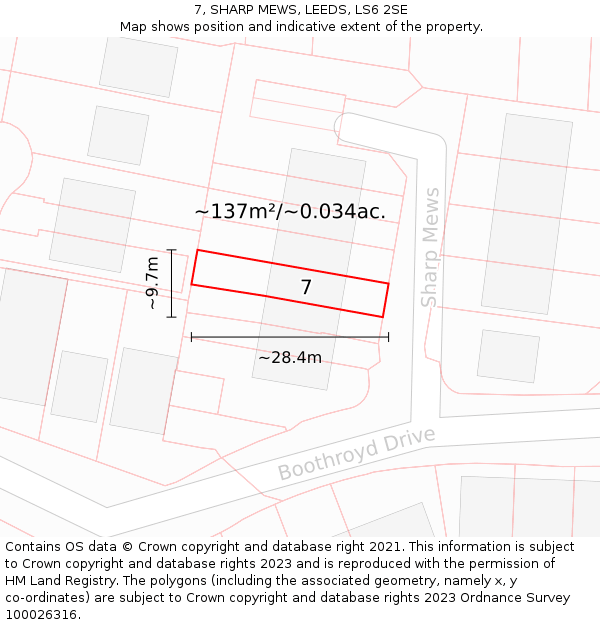 7, SHARP MEWS, LEEDS, LS6 2SE: Plot and title map
