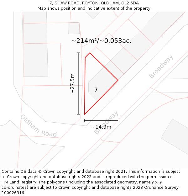 7, SHAW ROAD, ROYTON, OLDHAM, OL2 6DA: Plot and title map