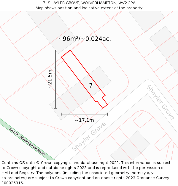 7, SHAYLER GROVE, WOLVERHAMPTON, WV2 3PA: Plot and title map