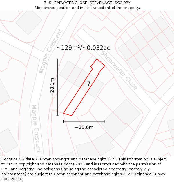 7, SHEARWATER CLOSE, STEVENAGE, SG2 9RY: Plot and title map