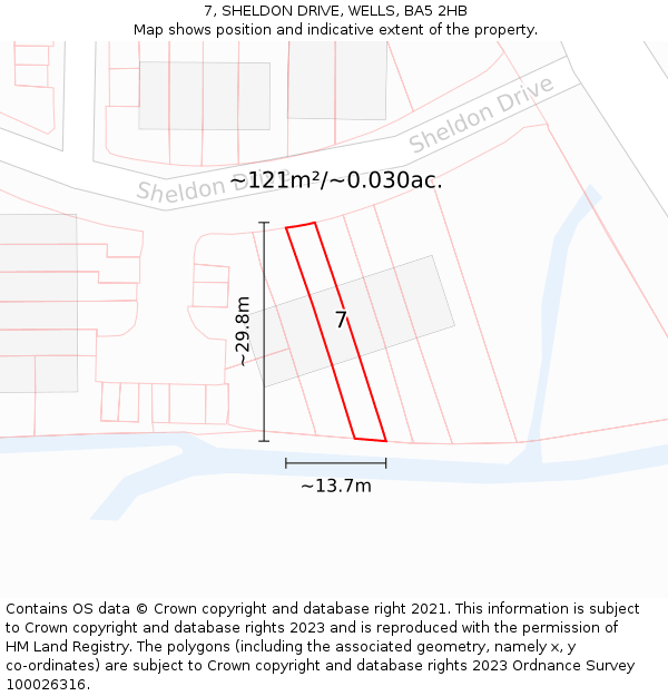 7, SHELDON DRIVE, WELLS, BA5 2HB: Plot and title map