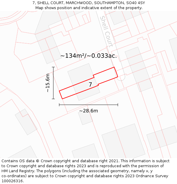 7, SHELL COURT, MARCHWOOD, SOUTHAMPTON, SO40 4SY: Plot and title map