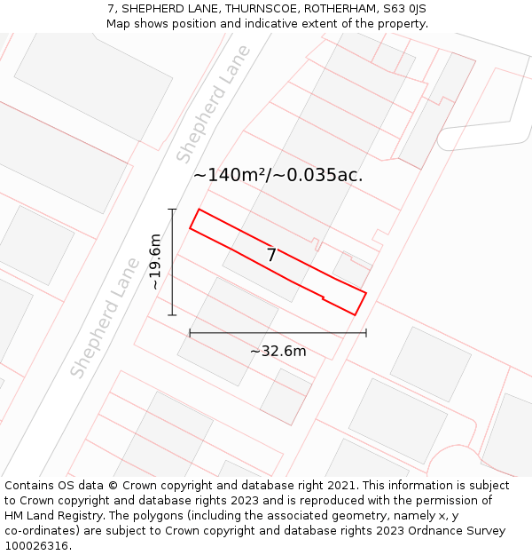 7, SHEPHERD LANE, THURNSCOE, ROTHERHAM, S63 0JS: Plot and title map