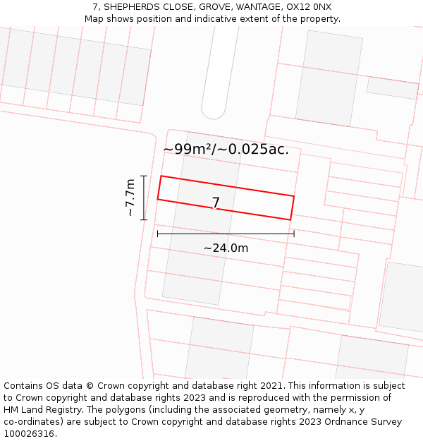7, SHEPHERDS CLOSE, GROVE, WANTAGE, OX12 0NX: Plot and title map