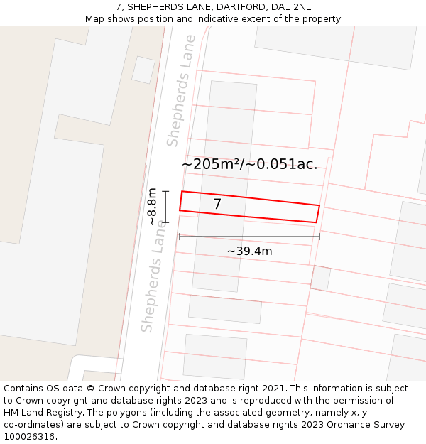 7, SHEPHERDS LANE, DARTFORD, DA1 2NL: Plot and title map