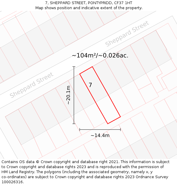 7, SHEPPARD STREET, PONTYPRIDD, CF37 1HT: Plot and title map