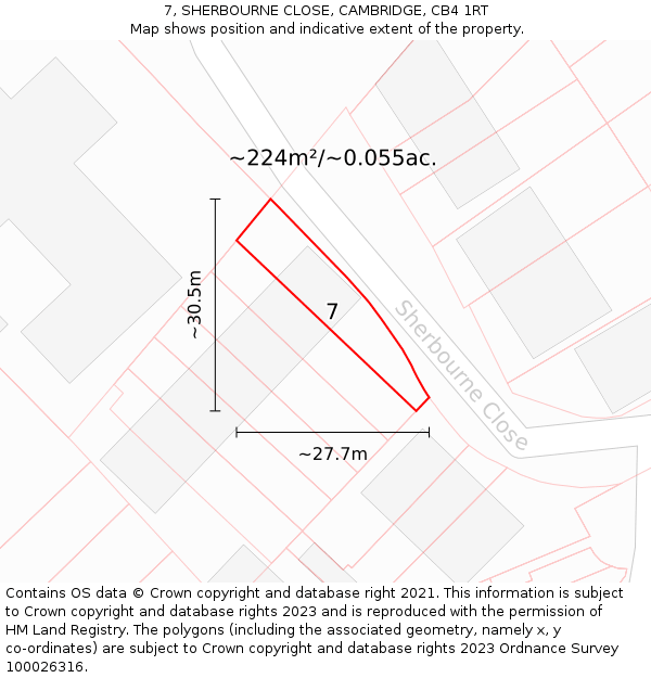 7, SHERBOURNE CLOSE, CAMBRIDGE, CB4 1RT: Plot and title map