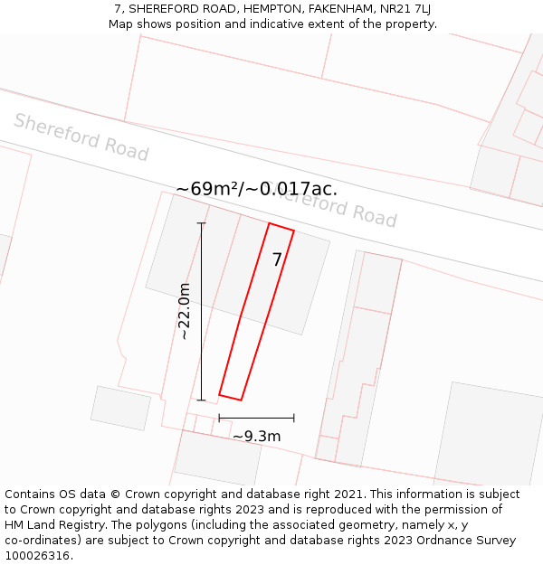 7, SHEREFORD ROAD, HEMPTON, FAKENHAM, NR21 7LJ: Plot and title map
