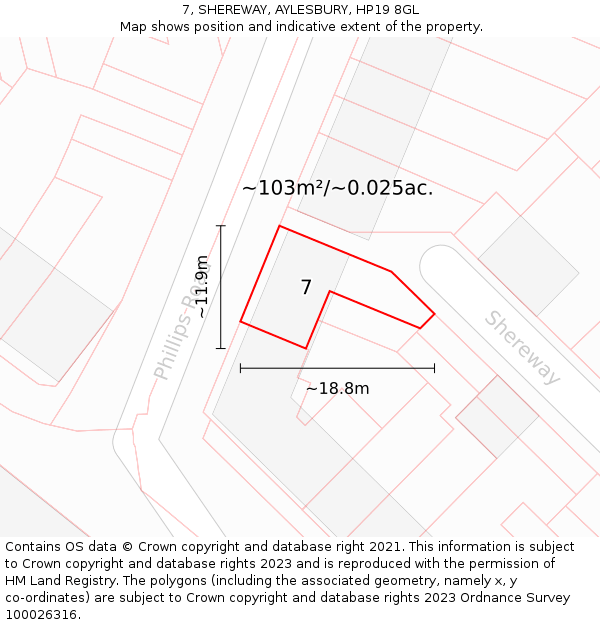 7, SHEREWAY, AYLESBURY, HP19 8GL: Plot and title map