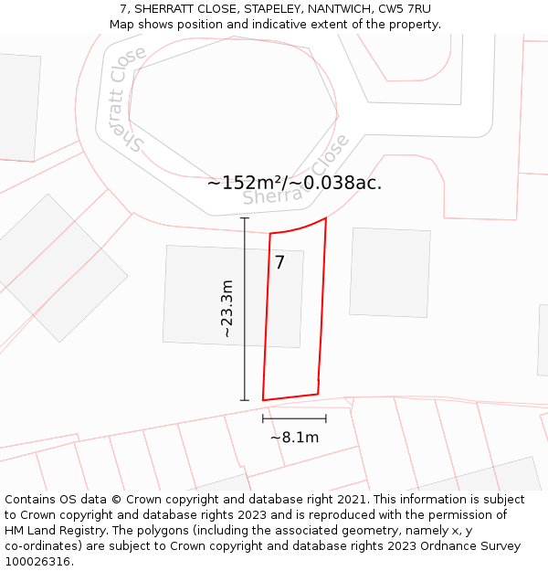 7, SHERRATT CLOSE, STAPELEY, NANTWICH, CW5 7RU: Plot and title map
