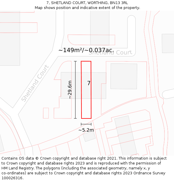 7, SHETLAND COURT, WORTHING, BN13 3RL: Plot and title map