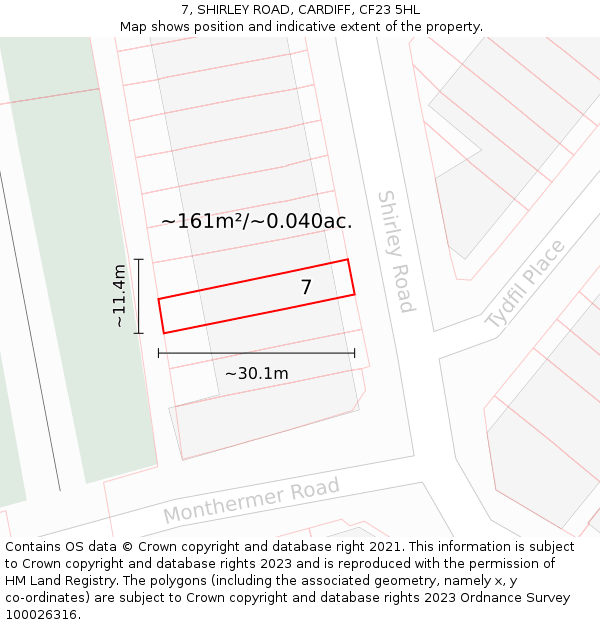 7, SHIRLEY ROAD, CARDIFF, CF23 5HL: Plot and title map