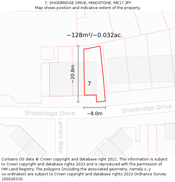7, SHOEBRIDGE DRIVE, MAIDSTONE, ME17 3FF: Plot and title map