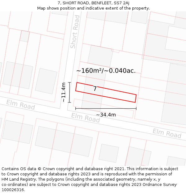 7, SHORT ROAD, BENFLEET, SS7 2AJ: Plot and title map