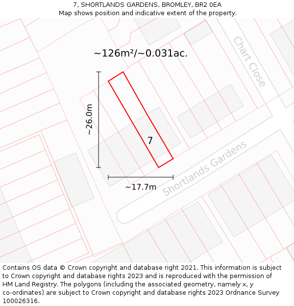 7, SHORTLANDS GARDENS, BROMLEY, BR2 0EA: Plot and title map