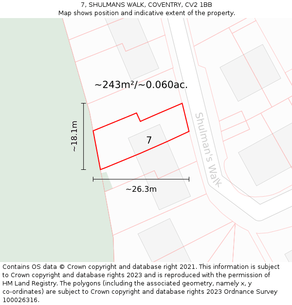 7, SHULMANS WALK, COVENTRY, CV2 1BB: Plot and title map