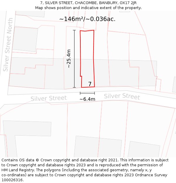 7, SILVER STREET, CHACOMBE, BANBURY, OX17 2JR: Plot and title map