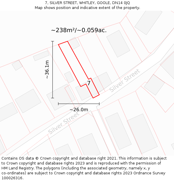 7, SILVER STREET, WHITLEY, GOOLE, DN14 0JQ: Plot and title map