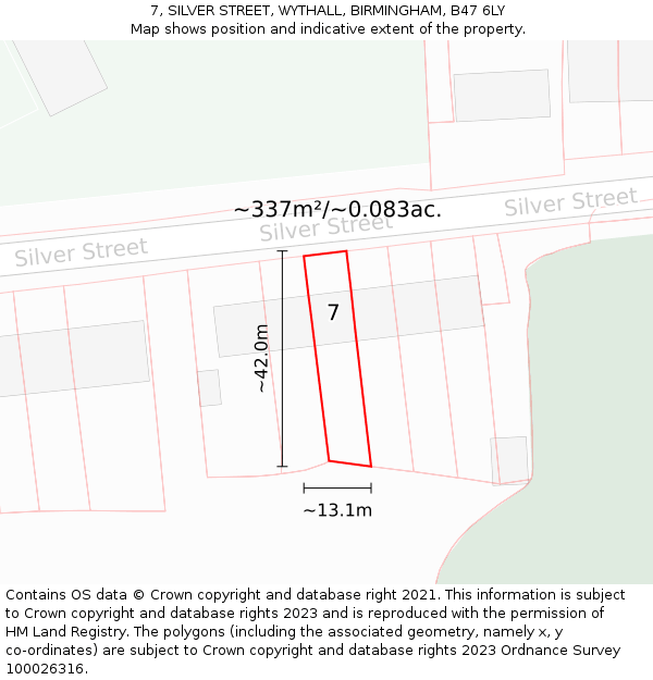 7, SILVER STREET, WYTHALL, BIRMINGHAM, B47 6LY: Plot and title map