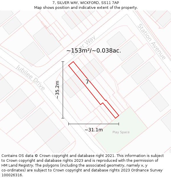 7, SILVER WAY, WICKFORD, SS11 7AP: Plot and title map