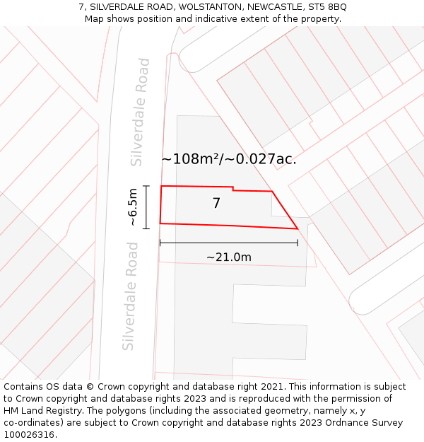 7, SILVERDALE ROAD, WOLSTANTON, NEWCASTLE, ST5 8BQ: Plot and title map