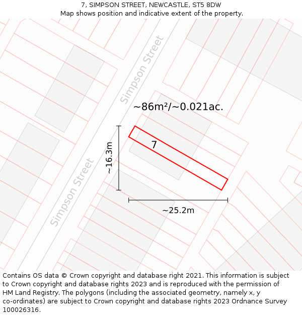 7, SIMPSON STREET, NEWCASTLE, ST5 8DW: Plot and title map