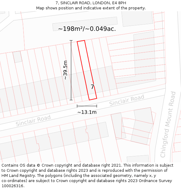 7, SINCLAIR ROAD, LONDON, E4 8PH: Plot and title map
