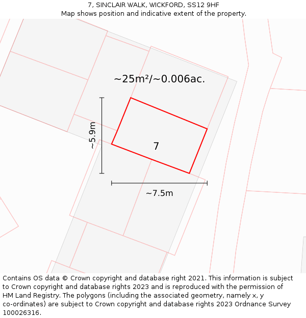 7, SINCLAIR WALK, WICKFORD, SS12 9HF: Plot and title map