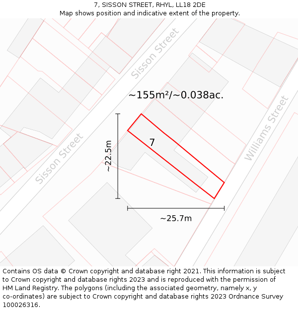 7, SISSON STREET, RHYL, LL18 2DE: Plot and title map