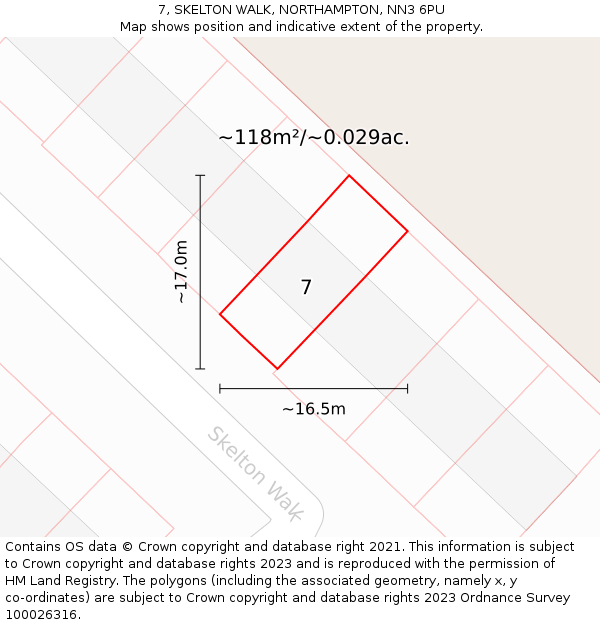 7, SKELTON WALK, NORTHAMPTON, NN3 6PU: Plot and title map