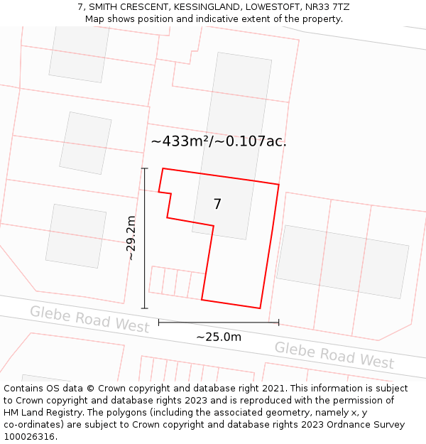 7, SMITH CRESCENT, KESSINGLAND, LOWESTOFT, NR33 7TZ: Plot and title map