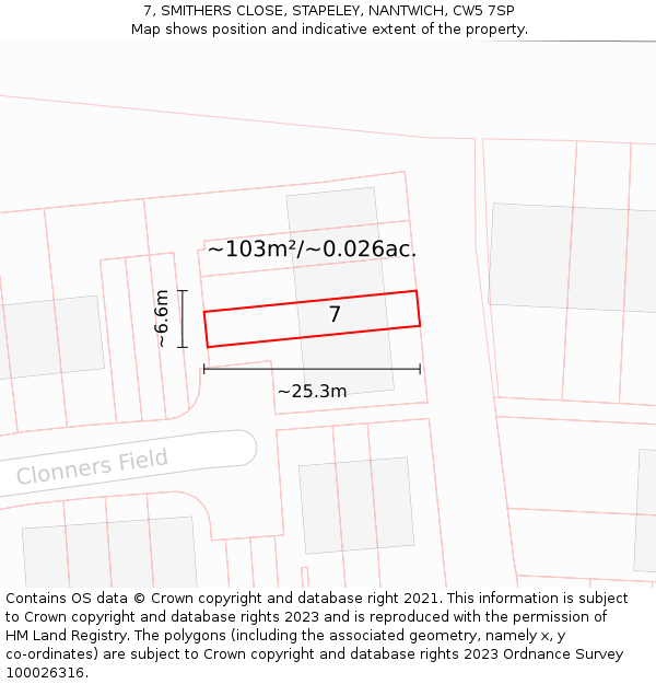 7, SMITHERS CLOSE, STAPELEY, NANTWICH, CW5 7SP: Plot and title map