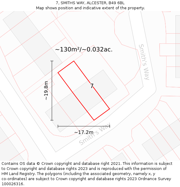 7, SMITHS WAY, ALCESTER, B49 6BL: Plot and title map