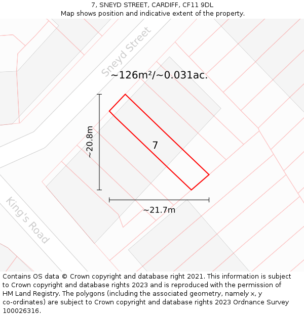 7, SNEYD STREET, CARDIFF, CF11 9DL: Plot and title map