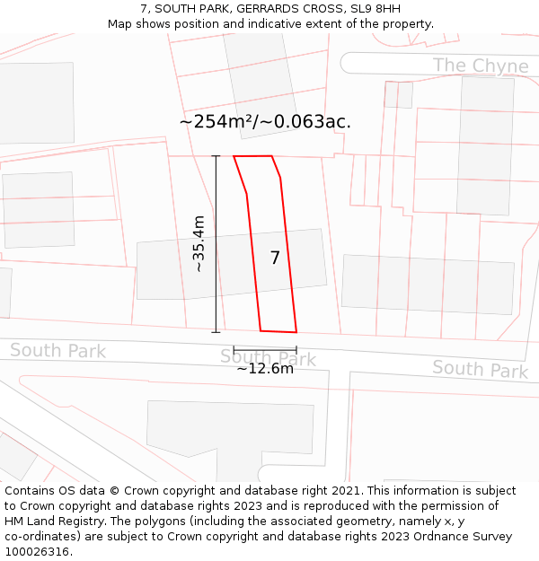 7, SOUTH PARK, GERRARDS CROSS, SL9 8HH: Plot and title map