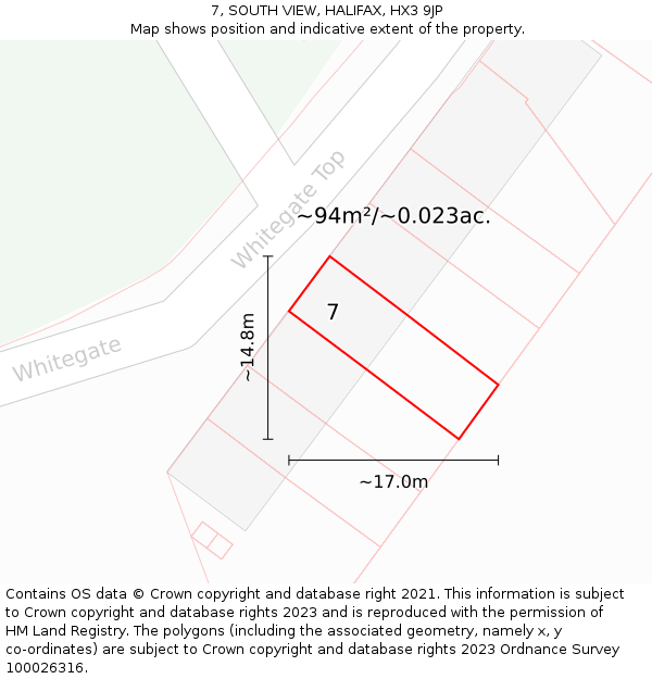 7, SOUTH VIEW, HALIFAX, HX3 9JP: Plot and title map