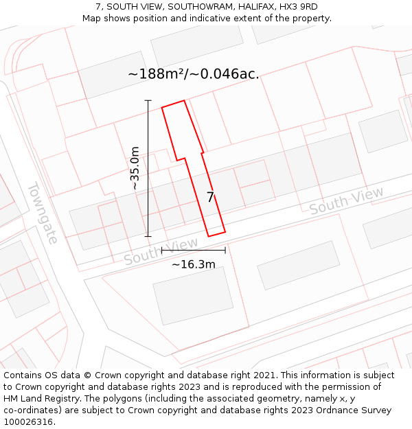 7, SOUTH VIEW, SOUTHOWRAM, HALIFAX, HX3 9RD: Plot and title map