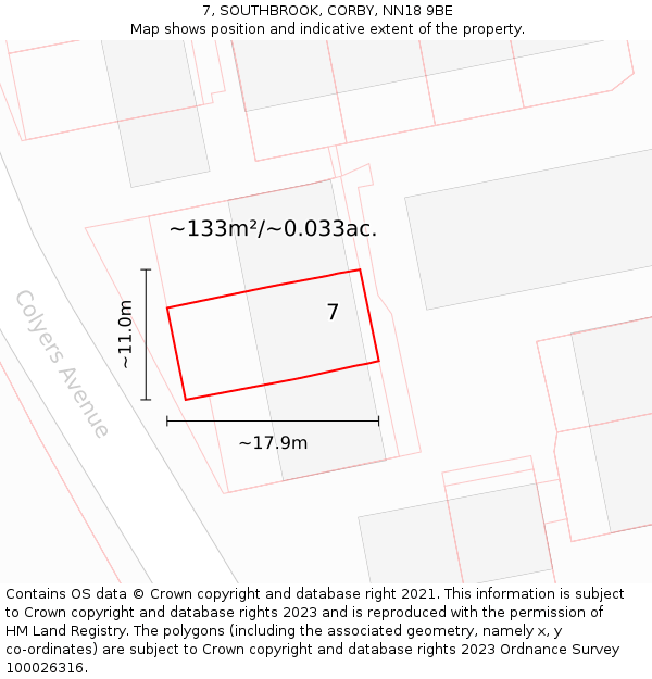 7, SOUTHBROOK, CORBY, NN18 9BE: Plot and title map