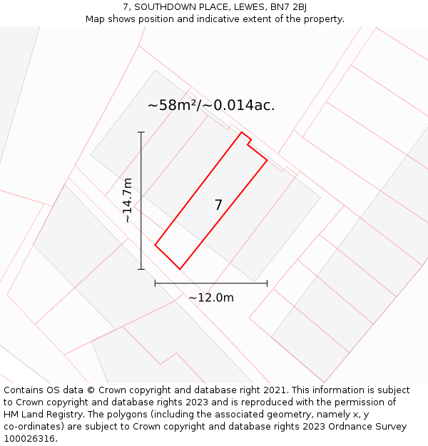 7, SOUTHDOWN PLACE, LEWES, BN7 2BJ: Plot and title map