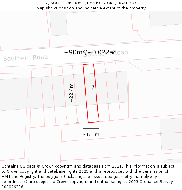 7, SOUTHERN ROAD, BASINGSTOKE, RG21 3DX: Plot and title map