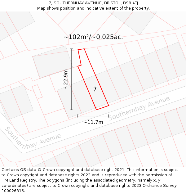 7, SOUTHERNHAY AVENUE, BRISTOL, BS8 4TJ: Plot and title map