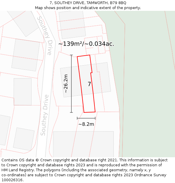 7, SOUTHEY DRIVE, TAMWORTH, B79 8BQ: Plot and title map