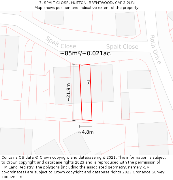 7, SPALT CLOSE, HUTTON, BRENTWOOD, CM13 2UN: Plot and title map