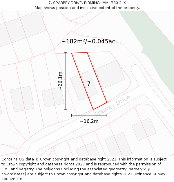 7, SPARREY DRIVE, BIRMINGHAM, B30 2LX: Plot and title map