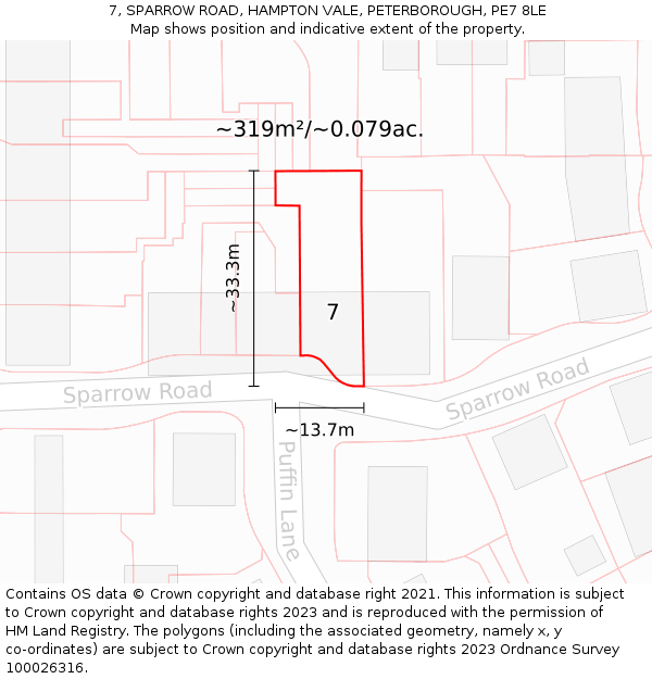 7, SPARROW ROAD, HAMPTON VALE, PETERBOROUGH, PE7 8LE: Plot and title map