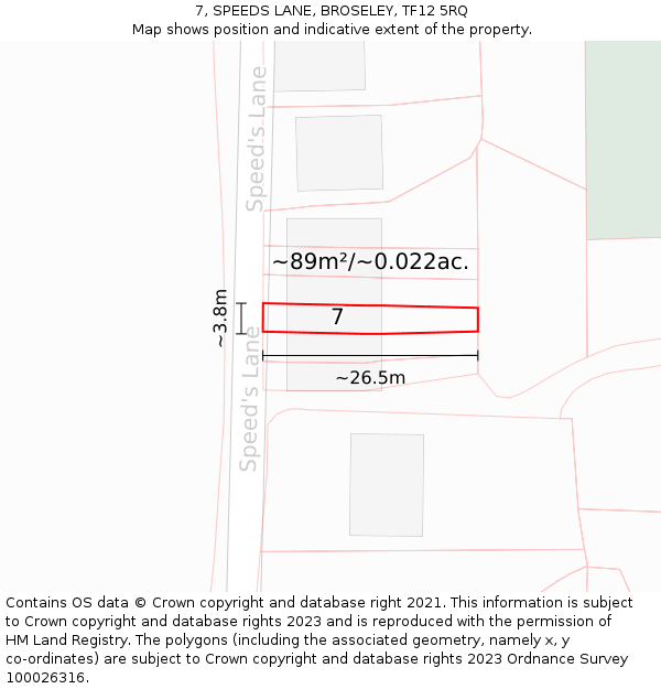 7, SPEEDS LANE, BROSELEY, TF12 5RQ: Plot and title map